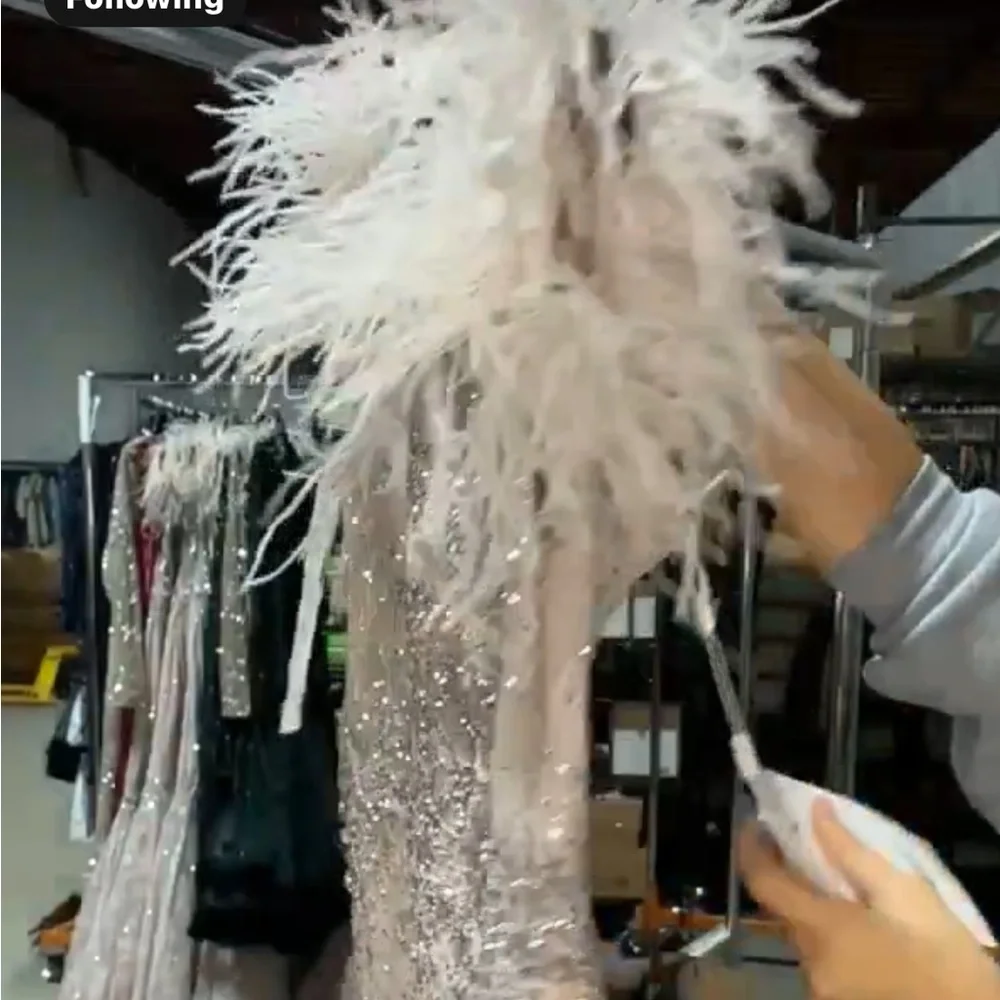✔️#86B BNWT MAC DUGGAL FEATHERED CRYSTAL EMBELLISHED SLEEVELESS GOWN … - Picture 4 of 12